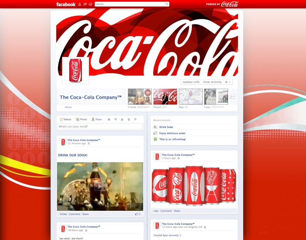 Timeline de fanpage Facebook Coca Cola